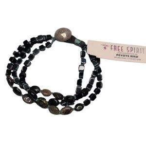 NWT Peyote Bird Black Semiprecious Stone Sterling Silver Multistrand Bracelet